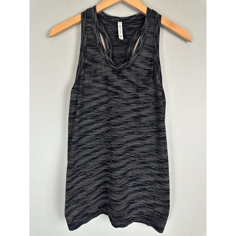 Athleta Striped Racerback Tank Top Black White Women's Medium HO20 Workout
